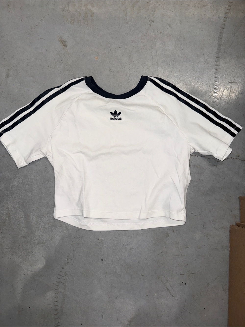adidas White and Black Short Sleeve Crop Tee for Kids